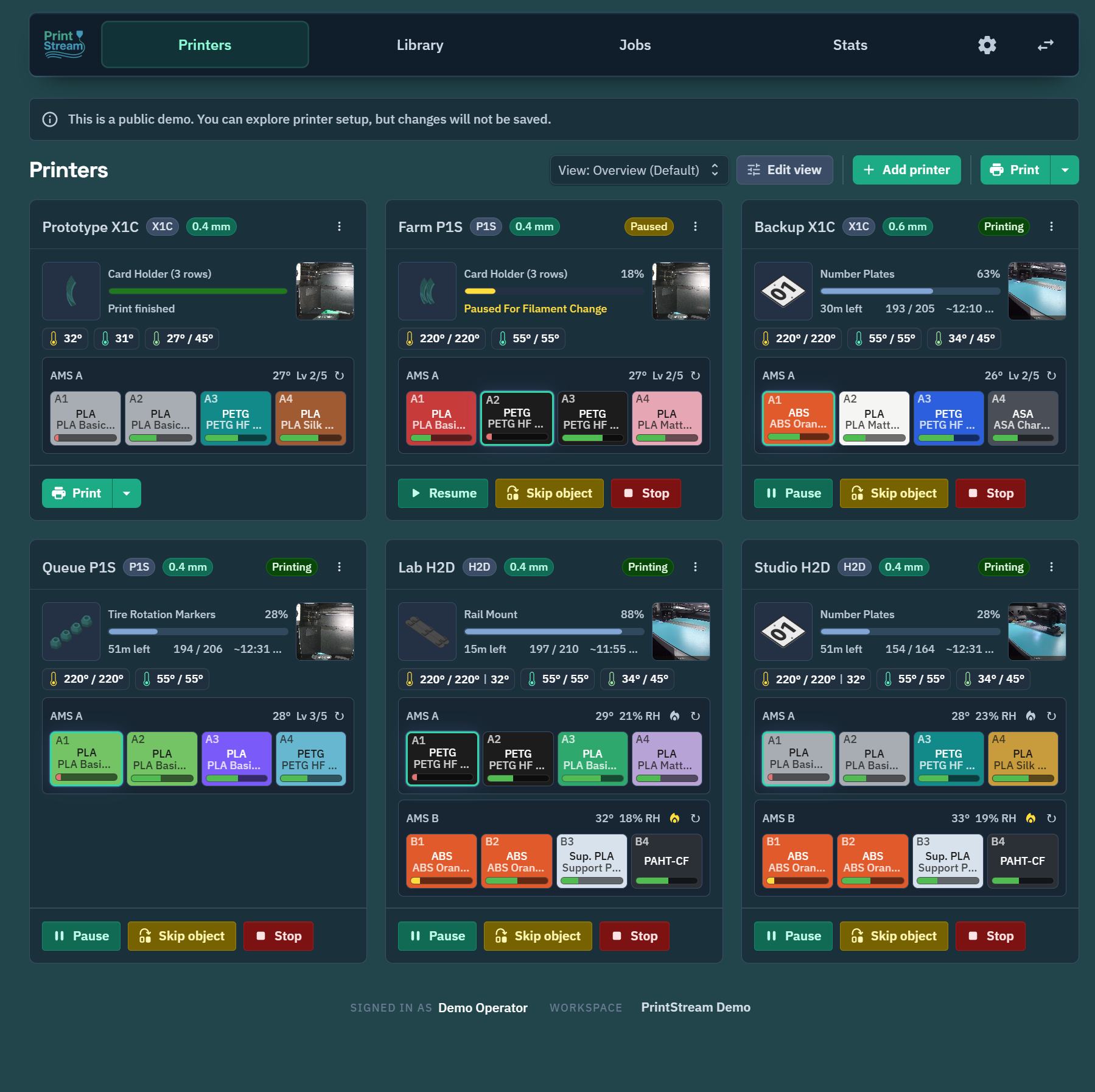 PrintStream — live dashboard of your Bambu Lab printers